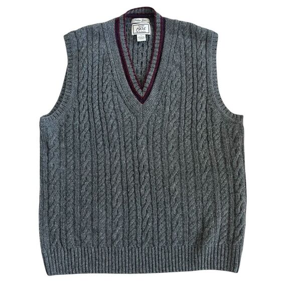 Jos A Bank Gray Sweater Vest Italian Yarn Merino Wool Men’s Large Cable Knit - Picture 1 of 4